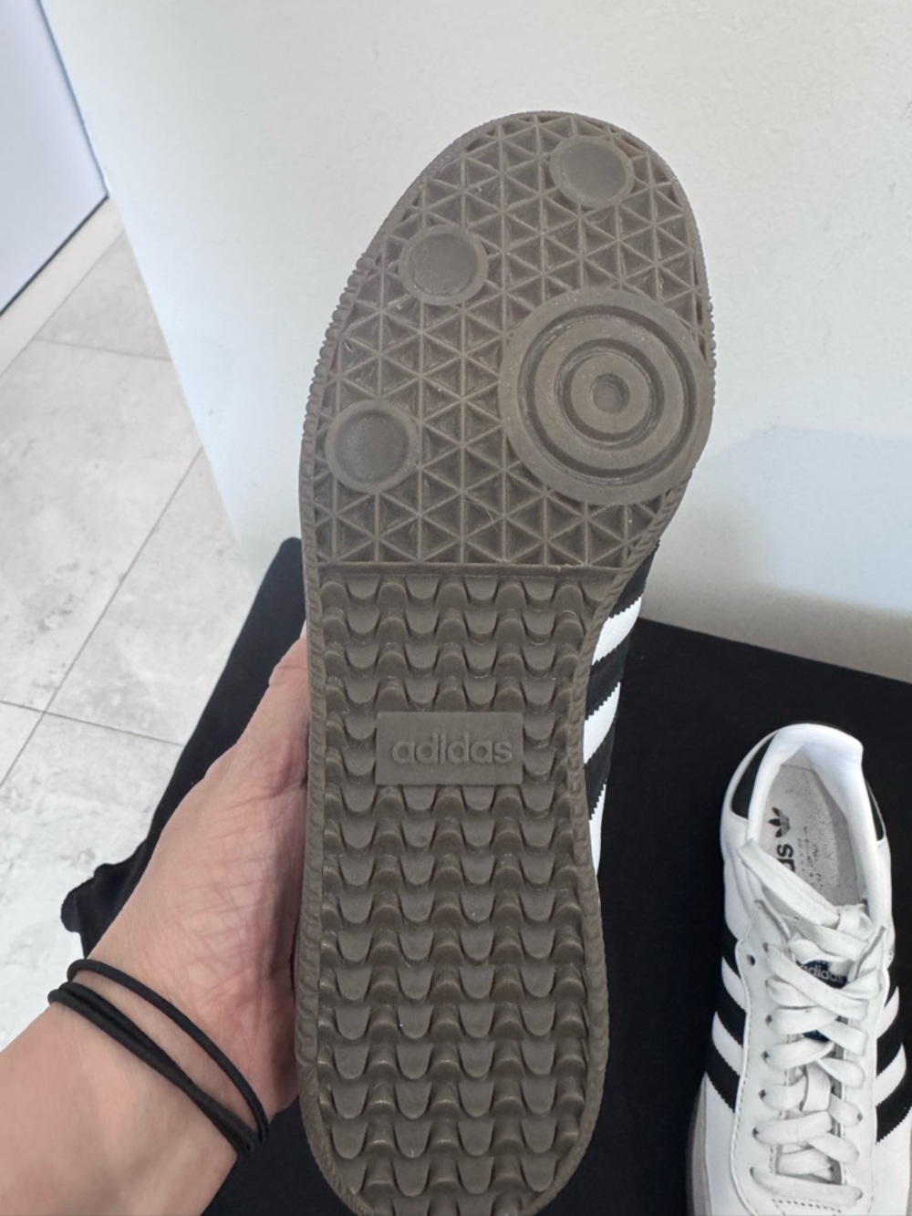 adidas Samba White with Black Stripes and Gray Suede - Picture 4 of 7